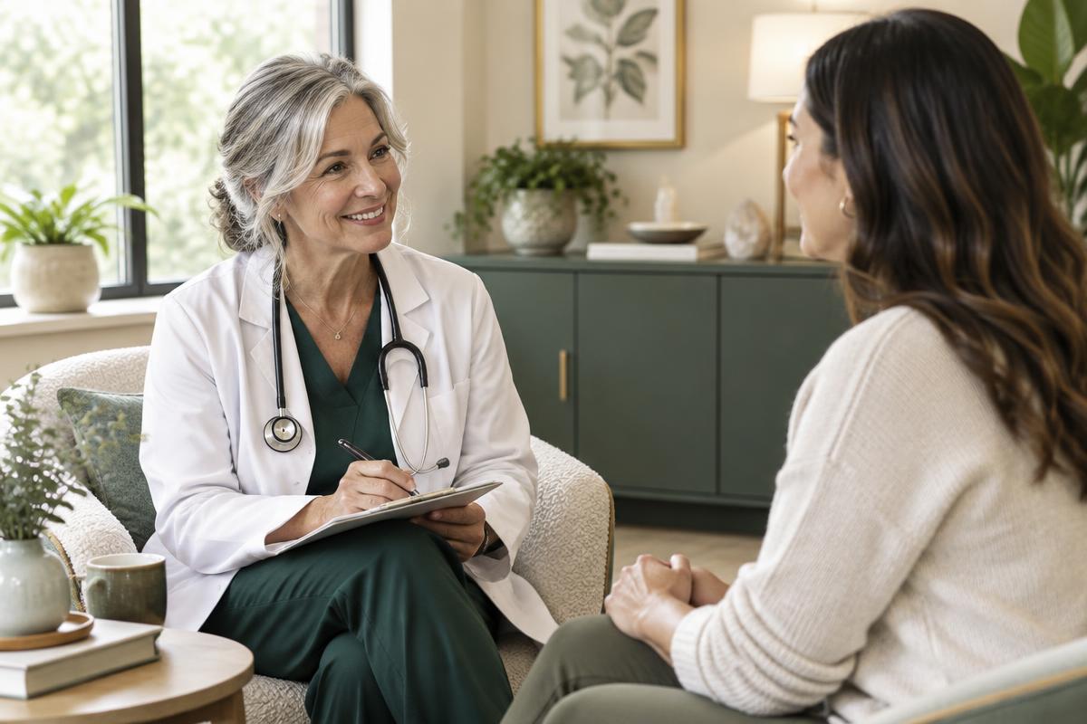 Experienced nurse practitioner speaking with a patient